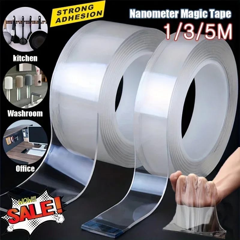 5M Nano Tape Roll Mounting Magic Double Sided Tape Adhesive - Super strong adsorption without traceable glue, without adhesive; no tights, no traces, washable, reusable 600 times.