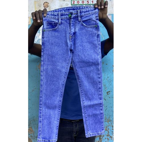 Fashion Slim Fit Denim Jeans Trouser For Kids - Light Blue, Made of breathable and soft washed denim fabric, durable and comfortable to wear, Skinny fit casual style.