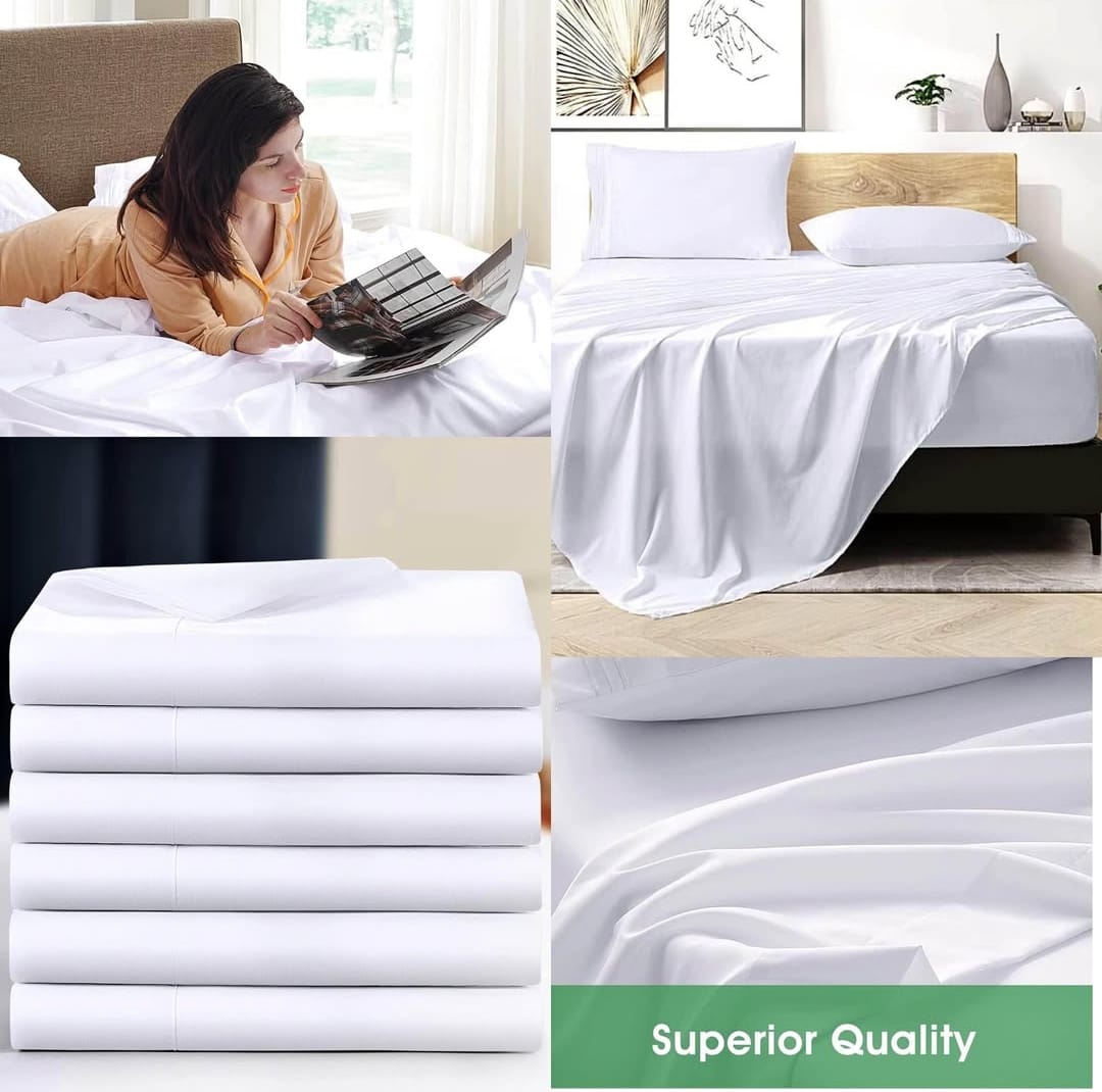 5×6 Giga White Plain Bedsheet 4pcs Set – Soft & Durable Bedding, 2 flat bedsheet , 2 pillow cases