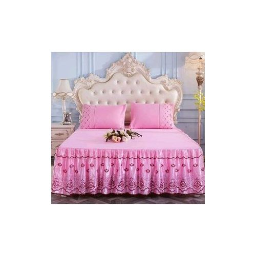 5*6 Striped Cotton Bedsheet Set – 1 Pc Bedskirt, 2 pcs Pillow Cases, Soft & Durable, Elegant design enhances bedroom décor, Protects bed base from dust and dirt, Fits most standard bed sizes