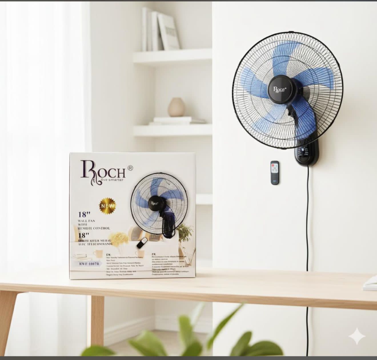 Roch wall fan 18 inches with remote - High-Velocity Performance – Powered by a durable heavy-duty motor for consistent airflow, Ultra-Quiet Operation.