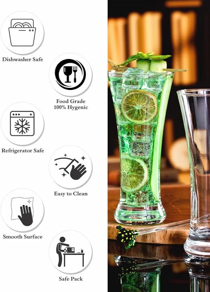 6-Piece Pilsner Beer Glasses Set – Slim, Stylish & Perfect for Chilled Beer, also perfect for any other cold drinks,