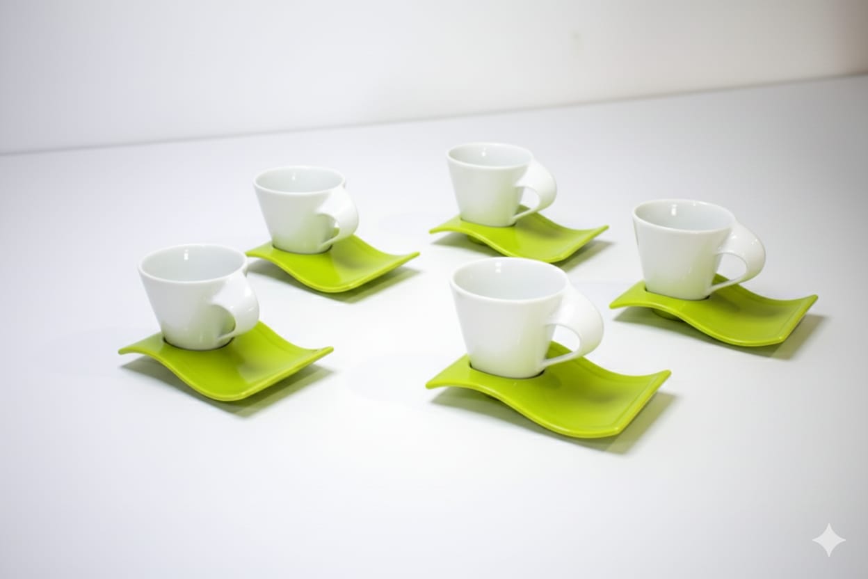 6-Piece Fancy Espresso Cup & Saucer Set – Elegant Coffee Experience, Adds sophistication to your coffee table, Durable, heat-resistant, and long-lasting, Ideal for espresso, macchiato, or small coffee