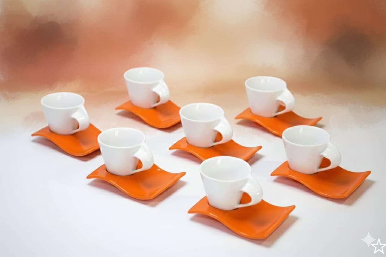 6-Piece Fancy Espresso Cup & Saucer Set – Elegant Coffee Experience, Adds sophistication to your coffee table, Durable, heat-resistant, and long-lasting, Ideal for espresso, macchiato, or small coffee