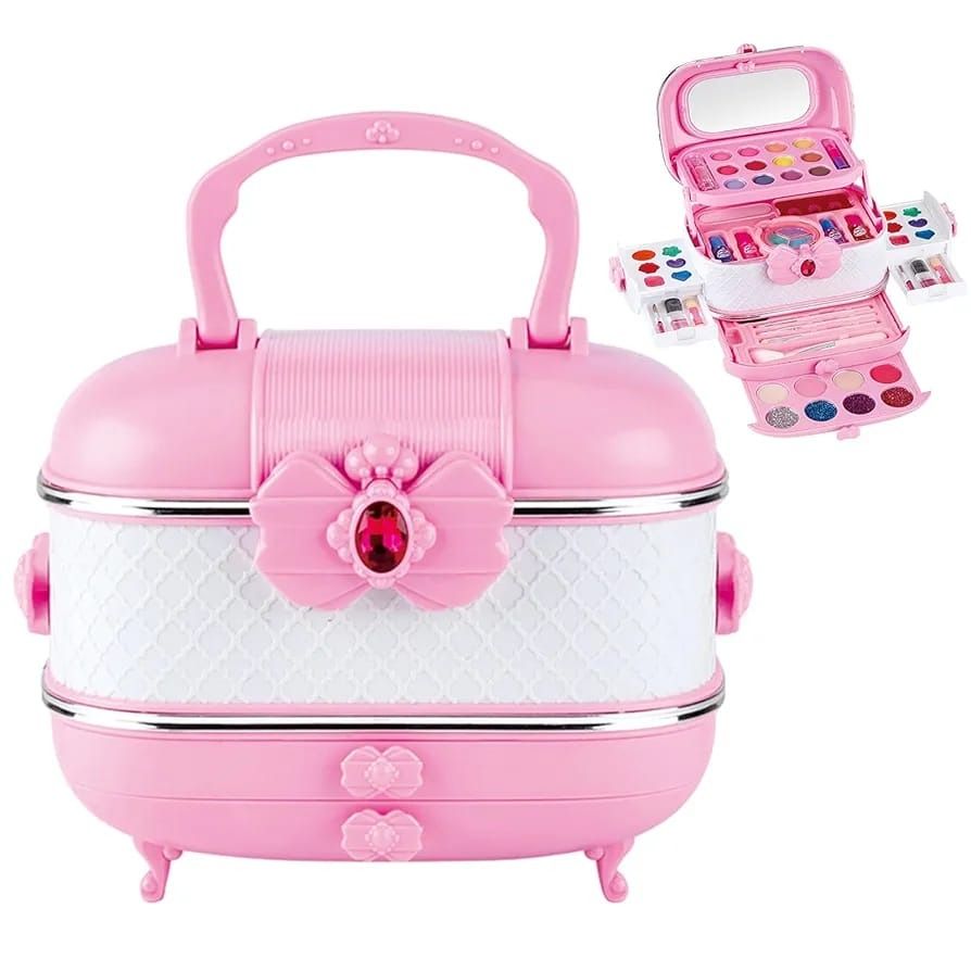 Kids’ Make-Up Kit with Case & Mirror – Fun & Safe Beauty Play Set 🎀👧, Complete kit with makeup, compact case, and mirror, Child-safe ingredients.