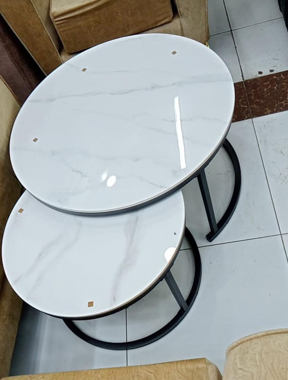 2 IN 1 PURE MARBLE NESTING COFFEE TABLE WITH BLACK STAND