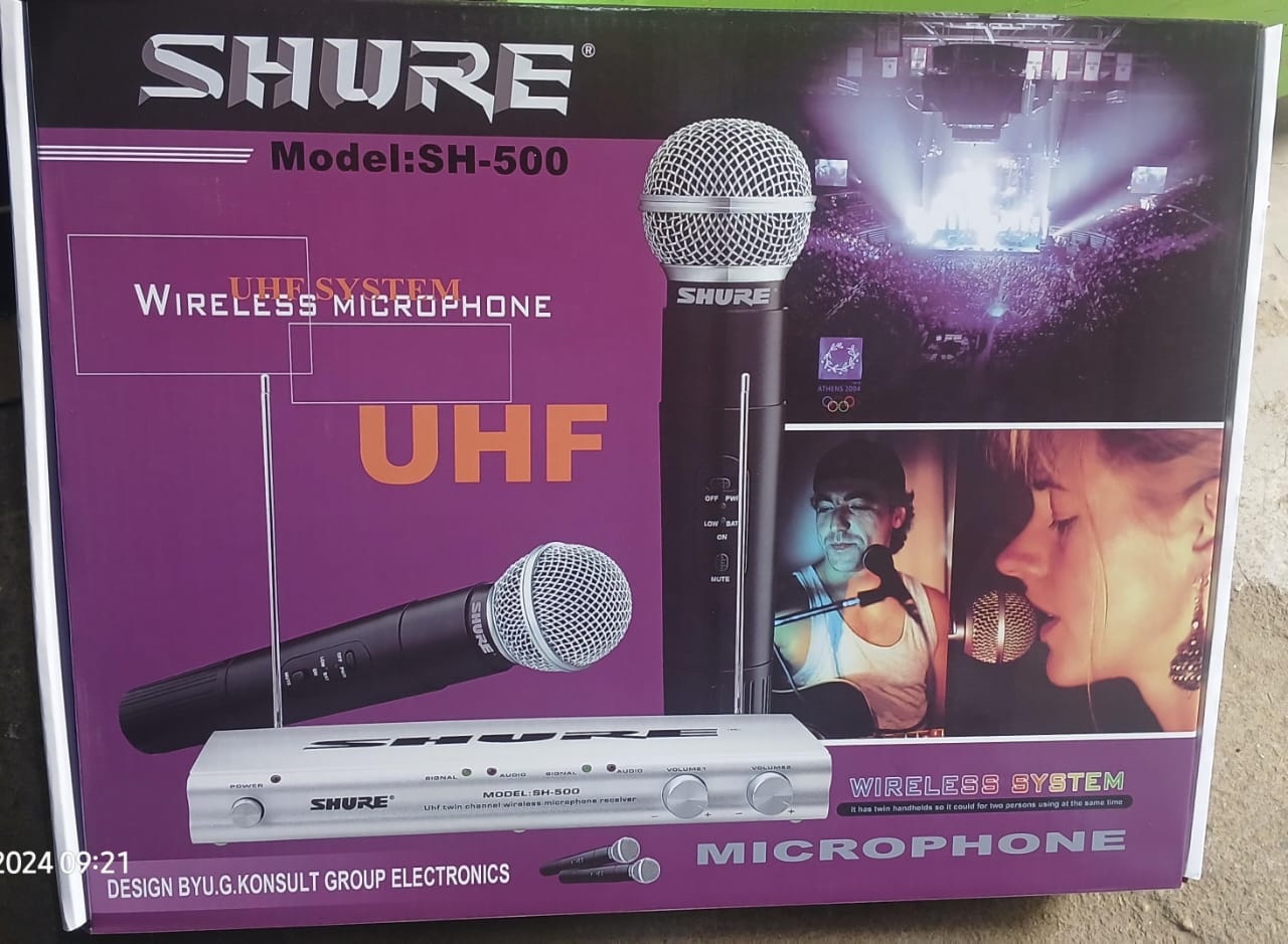 SHURE SH-500 WIRELESS MICROPHONE SYSTEM -  has a longer Battery life of abut 6 hours non stop using 9V battery. It produces a Clear original sound quality. Has a very high sensitivity, wide direction