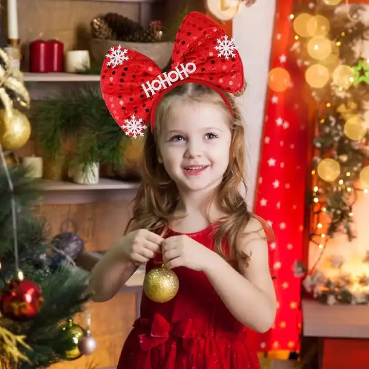 3 PCS CHRISTMASS BOW HEADBAND WITH LIGHTS - Red Sequin Bow Hair Hoop, Cute Big Bows Hair Band, Winter Xmas Headbands,  Holiday Party Gifts , Hair Accessory For Women And Kids .