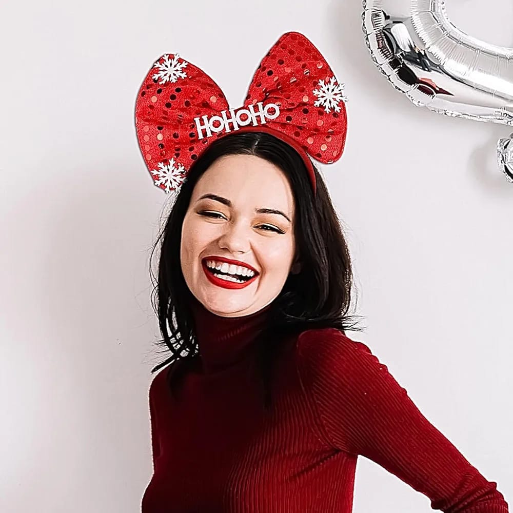 3 PCS CHRISTMASS BOW HEADBAND WITH LIGHTS - Red Sequin Bow Hair Hoop, Cute Big Bows Hair Band, Winter Xmas Headbands,  Holiday Party Gifts , Hair Accessory For Women And Kids .