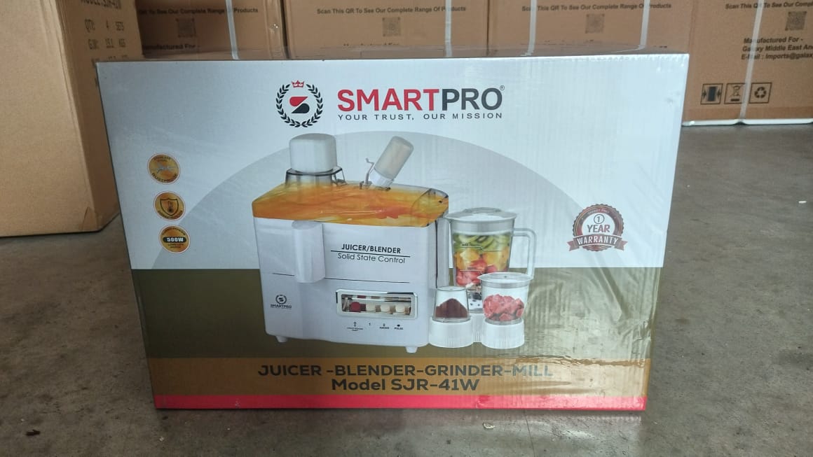 SmartPro (SJR-45W) 4-In-1 Food Processor / Juicer -  Combines a juicer, blender, grinder, and chopper in one appliance, Ensures efficient performance for various kitchen tasks,high-quality materials.