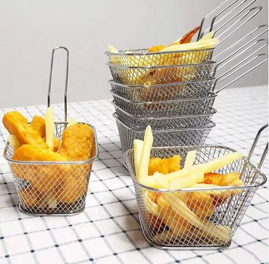 Stainless Steel French Fries Chips Fry Basket - This decorative wire basket looks just like a miniature fryer basket and is a fun, novel way to serve French fries, onion rings and other fried fare .