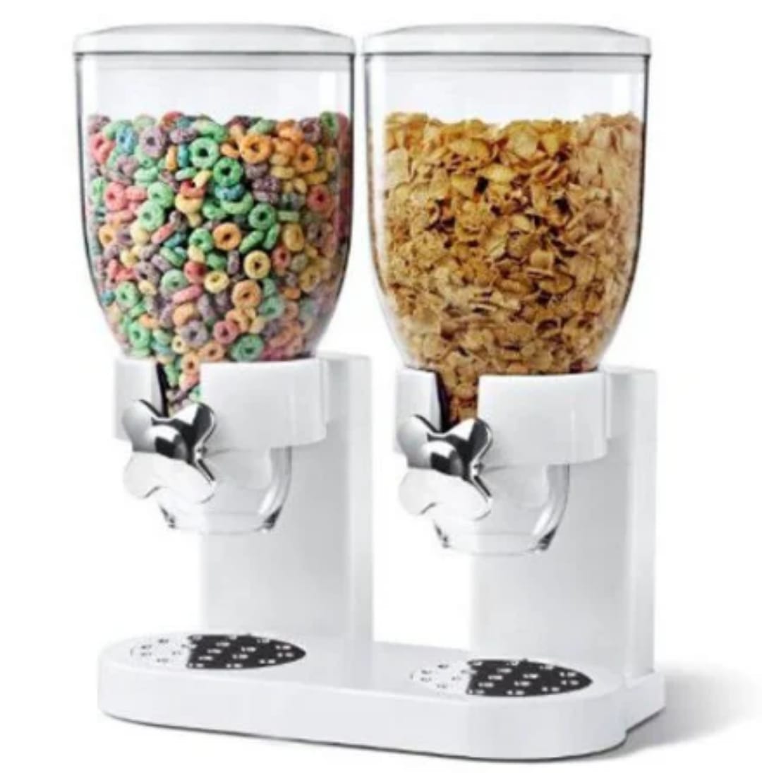 Double Cereal Dispenser Dry Food Storage Container,