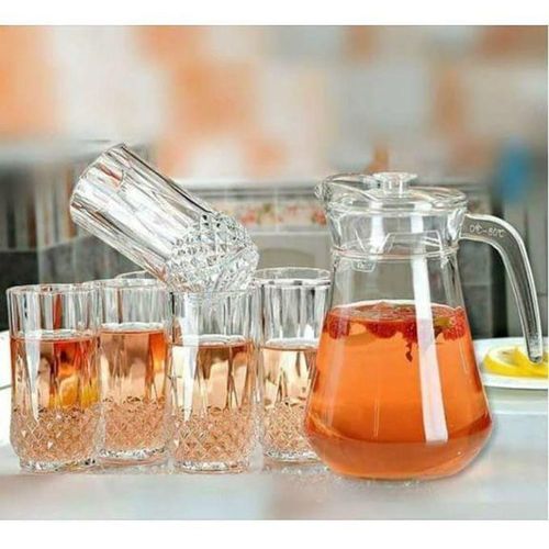 Water Set -6 Glasses & 1 Jug
Glass Volume:Tableware Octime Jug
Break and chip resistant,
Dishwaser safe
Color: Transparent, 
Wash Instructions: Hand wash