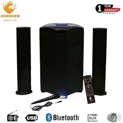 Euroken EK-607 BT 2.1CHANNEL HIGH QUALITY SOUND SYSTEM 20000W
Output Power:  80W + 15*2
P.M.P.O:20000W PMPO
S/N: 78>dB
Frequency: Subwoofer 40Hz – 250KHz
Satellite: 250KHz – 20KHz
Speaker Unit: Subwoo