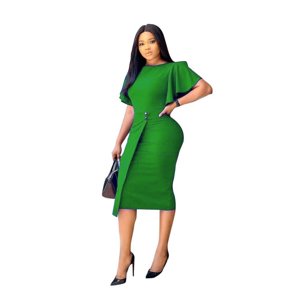 New product selection: Large size women's clothing for foreign trade, eBay fashion temperament, commuting OL pencil skirt, African ruffle sleeves, hip wrapped European and American dress