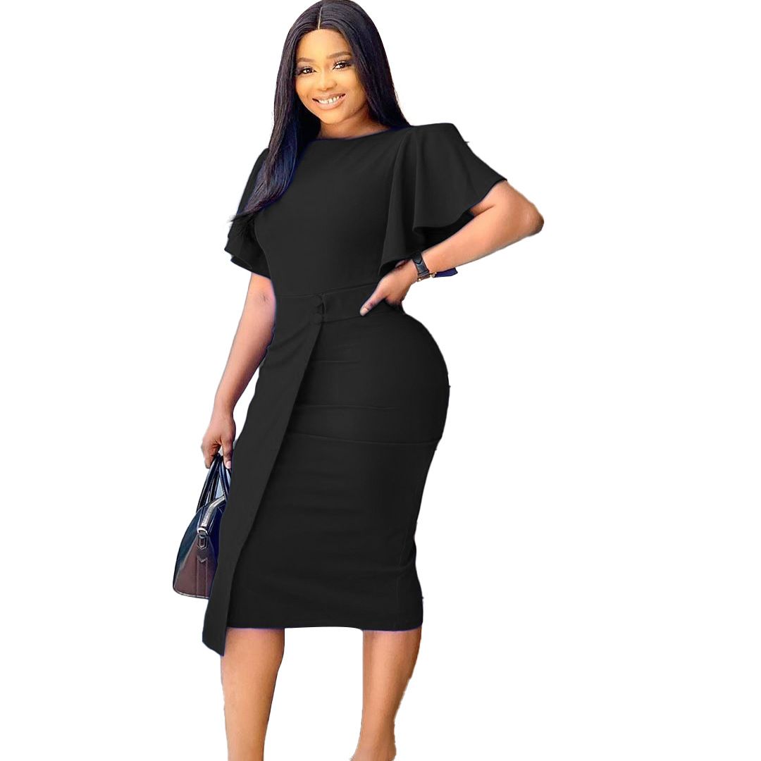 New product selection: Large size women's clothing for foreign trade, eBay fashion temperament, commuting OL pencil skirt, African ruffle sleeves, hip wrapped European and American dress