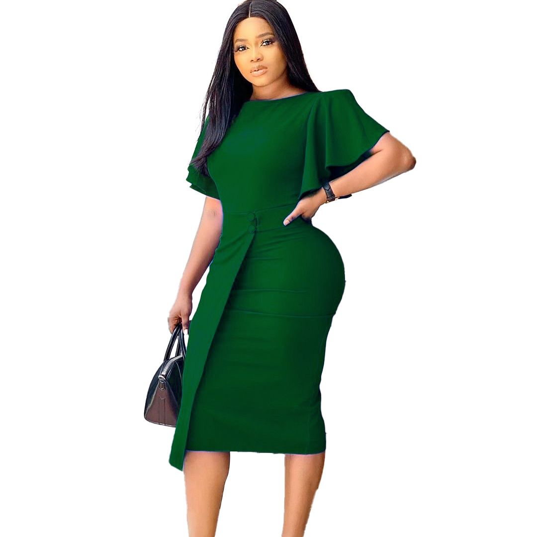 New product selection: Large size women's clothing for foreign trade, eBay fashion temperament, commuting OL pencil skirt, African ruffle sleeves, hip wrapped European and American dress