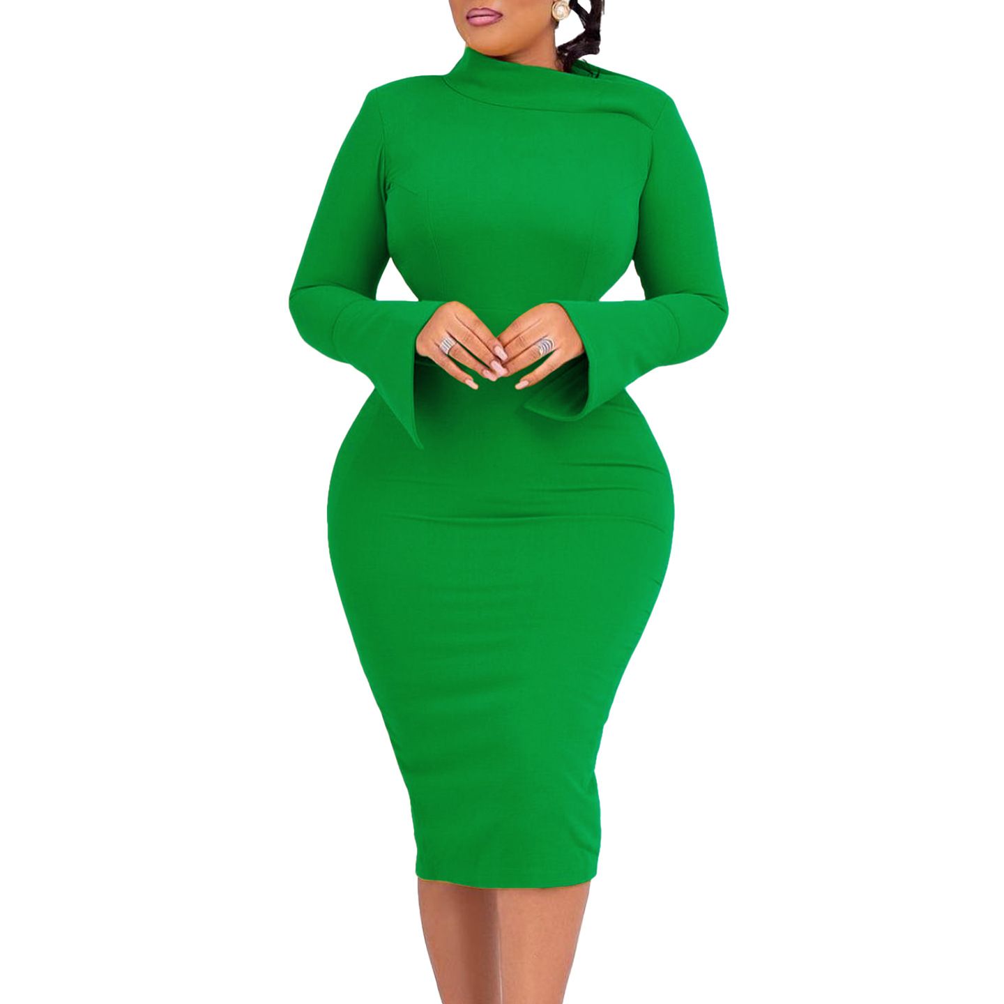 New Product Selection: D441 Autumn/Winter New Long Sleeve Bag Hip Size, Diagonal Collar, Personalized Collar, Solid Color, Large Size, Long Sleeve Women's Clothing, African Dress