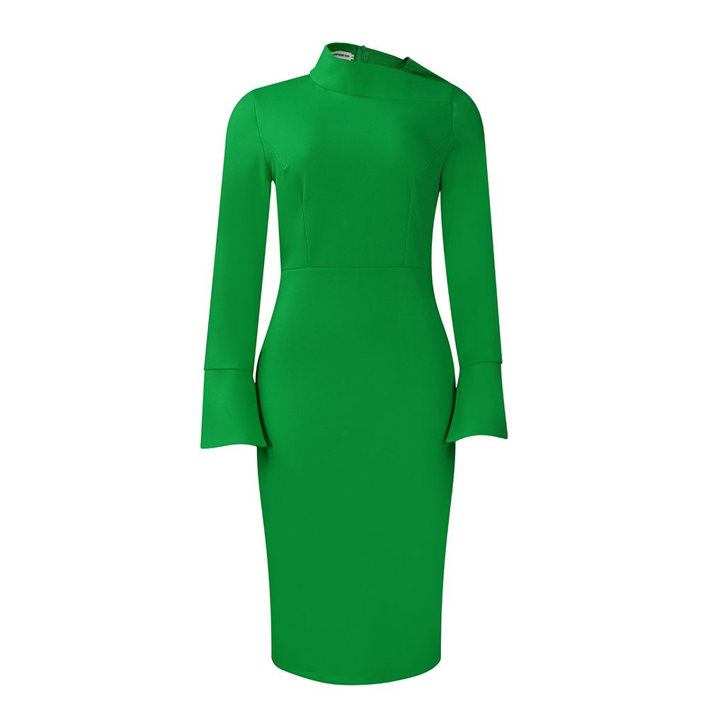 New Product Selection: D441 Autumn/Winter New Long Sleeve Bag Hip Size, Diagonal Collar, Personalized Collar, Solid Color, Large Size, Long Sleeve Women's Clothing, African Dress