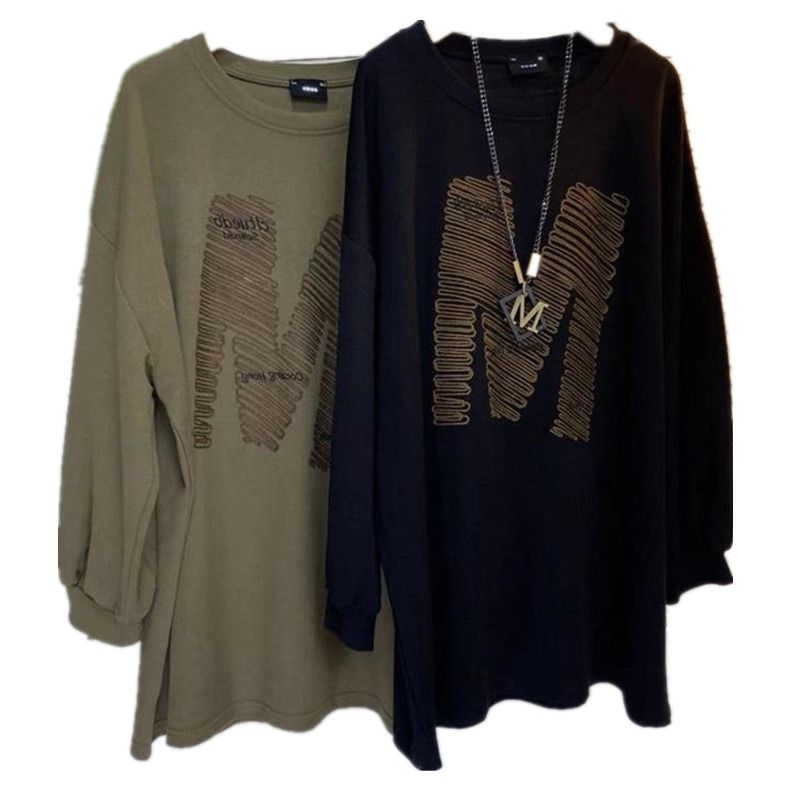 New product selection: Fat MM 300 pounds plus size, loose belly covering long sleeved top, women's Korean version, mid to long length, lazy style, versatile hoodie, trendy