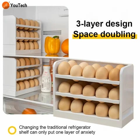 30 Grids Egg Storage Box - Fridge & Tabletop Organizer | Egg Case Holder & Dispenser for Kitchen