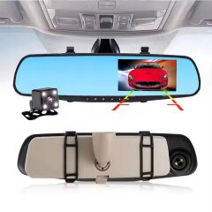 Full HD 1080P Dual Dash Camera | Mirror Car DVR with Rearview & Reverse Front Back Recorder
