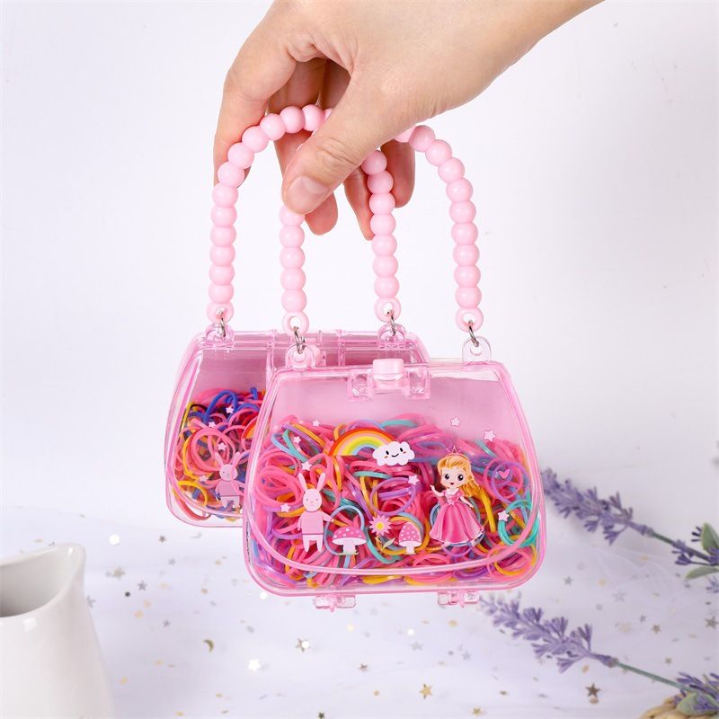 Hot selling candy colored hair loop, cute girl heart pink handbag disposable hair rope, personalized rubber bands for children's hair accessories, no harm to hair small rubber bands