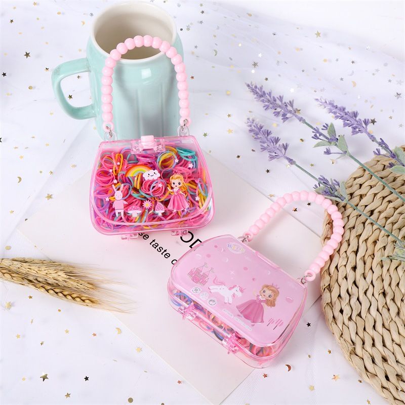 Hot selling candy colored hair loop, cute girl heart pink handbag disposable hair rope, personalized rubber bands for children's hair accessories, no harm to hair small rubber bands