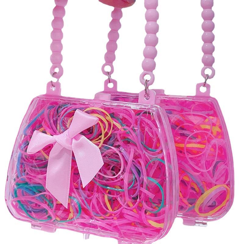 Hot selling candy colored hair loop, cute girl heart pink handbag disposable hair rope, personalized rubber bands for children's hair accessories, no harm to hair small rubber bands