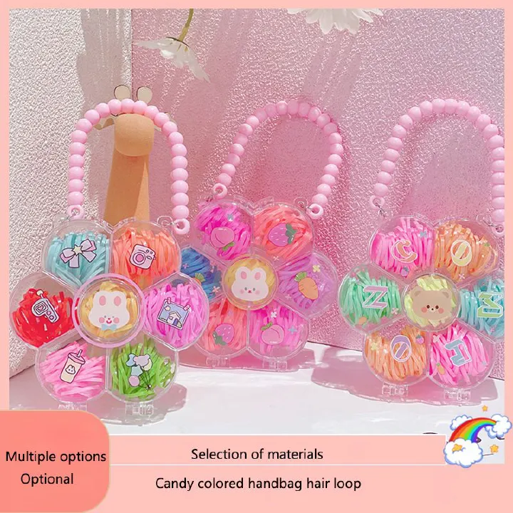 Hot selling candy colored hair loop, cute girl heart pink handbag disposable hair rope, personalized rubber bands for children's hair accessories, no harm to hair small rubber bands