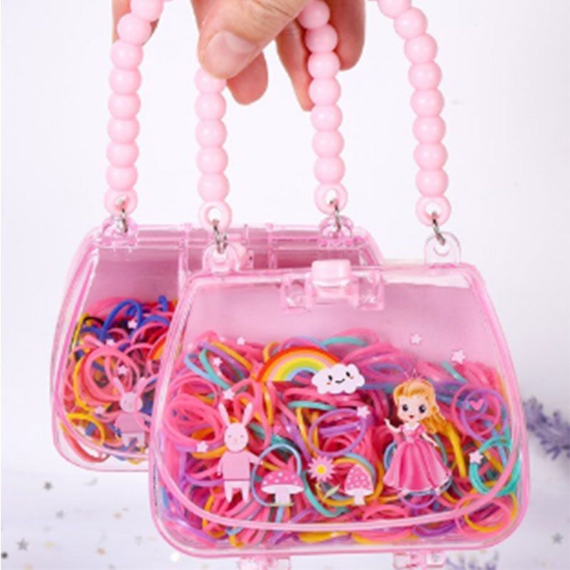 Hot selling candy colored hair loop, cute girl heart pink handbag disposable hair rope, personalized rubber bands for children's hair accessories, no harm to hair small rubber bands