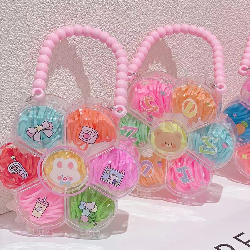 Hot selling candy colored hair loop, cute girl heart pink handbag disposable hair rope, personalized rubber bands for children's hair accessories, no harm to hair small rubber bands