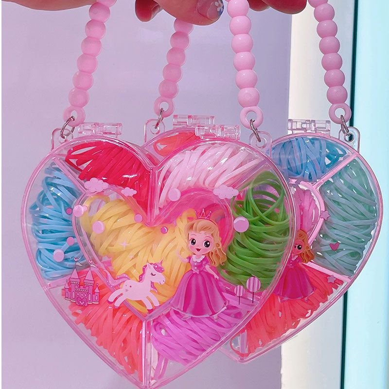 Hot selling candy colored hair loop, cute girl heart pink handbag disposable hair rope, personalized rubber bands for children's hair accessories, no harm to hair small rubber bands