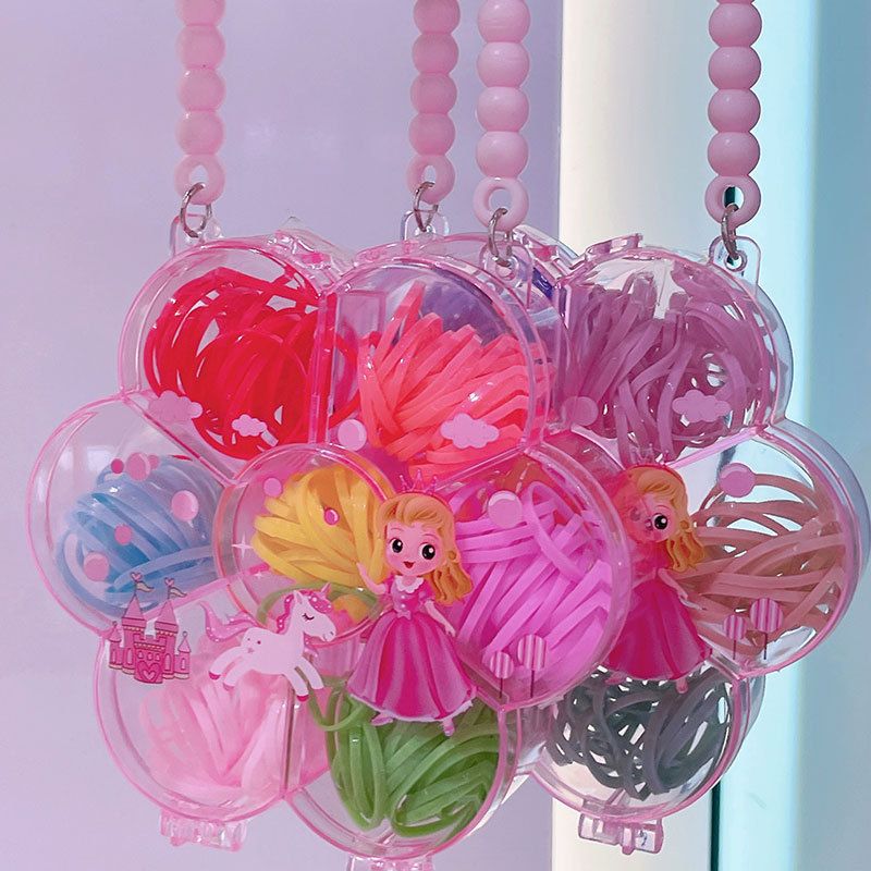 Hot selling candy colored hair loop, cute girl heart pink handbag disposable hair rope, personalized rubber bands for children's hair accessories, no harm to hair small rubber bands