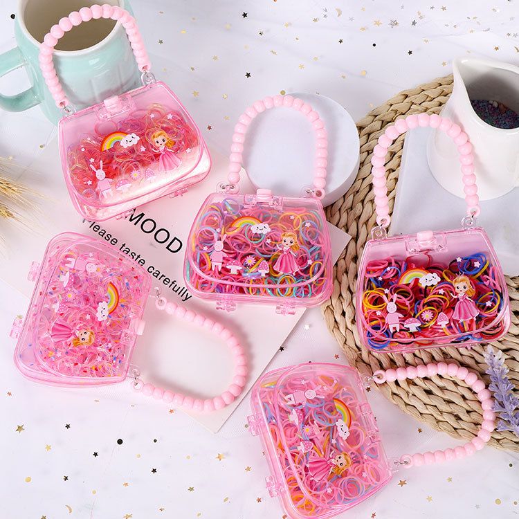 Hot selling candy colored hair loop, cute girl heart pink handbag disposable hair rope, personalized rubber bands for children's hair accessories, no harm to hair small rubber bands