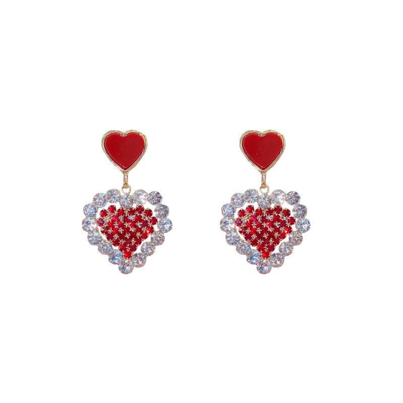 New S925 silver needle oil dripping diamond studded earrings, heart-shaped earrings, Korean style versatile design earrings, stylish and versatile earrings for women, simple and atmospheric