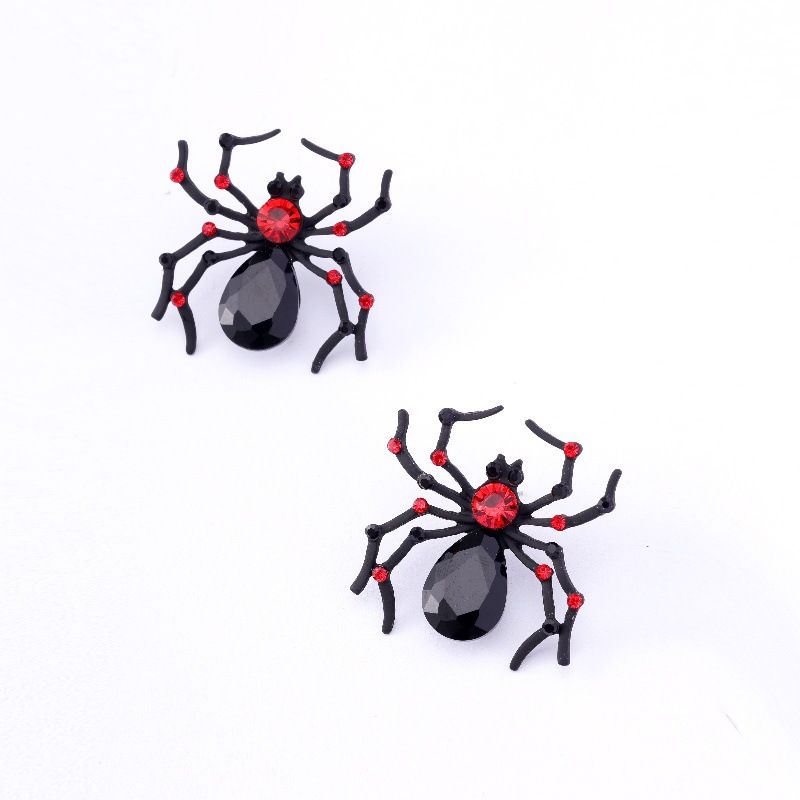 Halloween hot black spider earrings, personality dark animal earrings, exaggerated temperament funny earrings for women