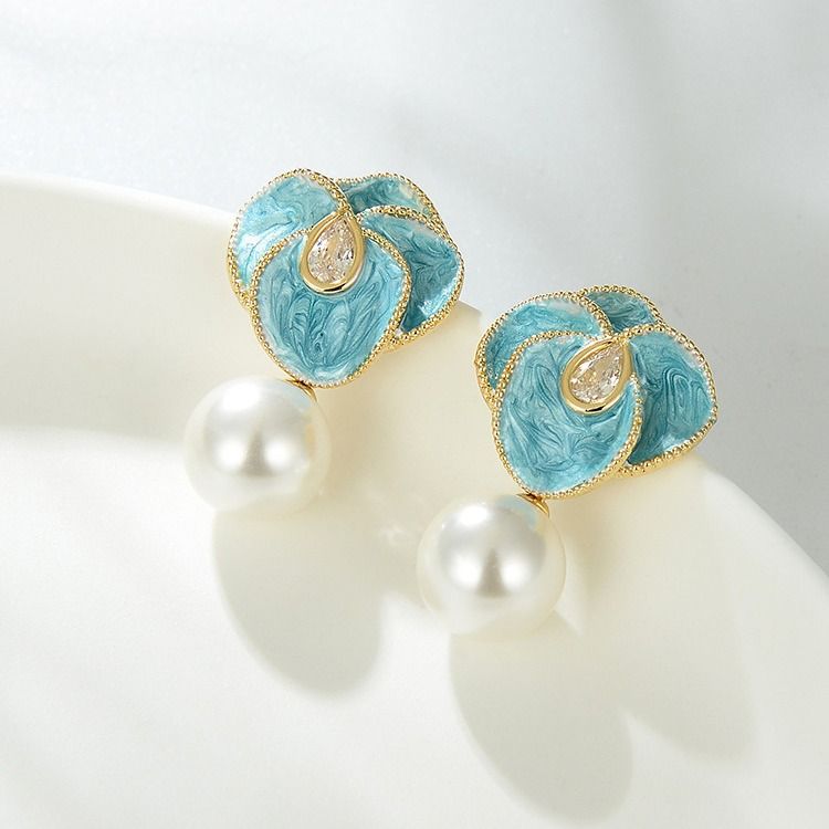 Monet Garden oil painting style Baroque pearl earrings for women with a sense of luxury, medieval summer earrings, retro earrings