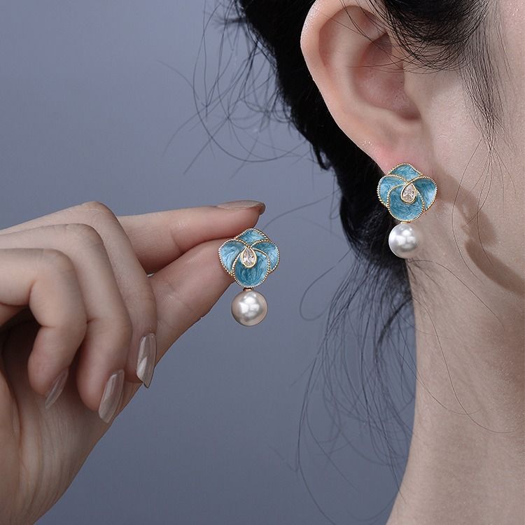 Monet Garden oil painting style Baroque pearl earrings for women with a sense of luxury, medieval summer earrings, retro earrings