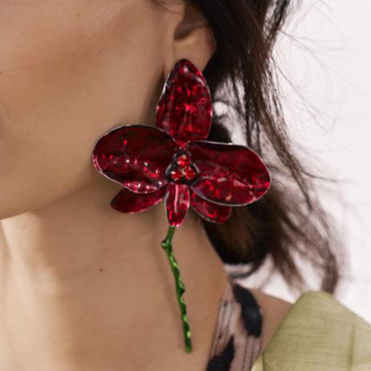 European and American fashion vacation style enamel petal earrings ZA exaggerated dripping oil metal large flower earrings for women