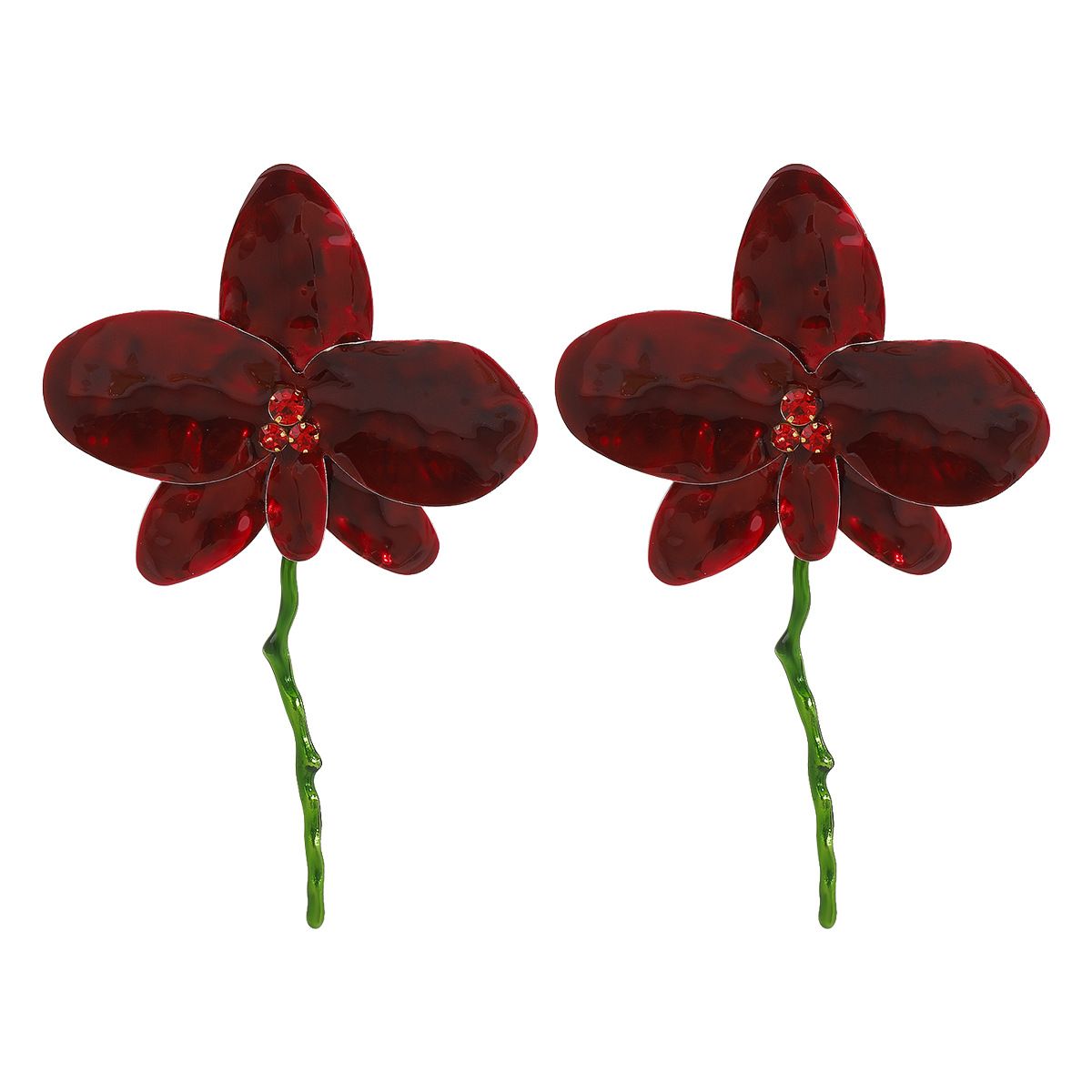 European and American fashion vacation style enamel petal earrings ZA exaggerated dripping oil metal large flower earrings for women