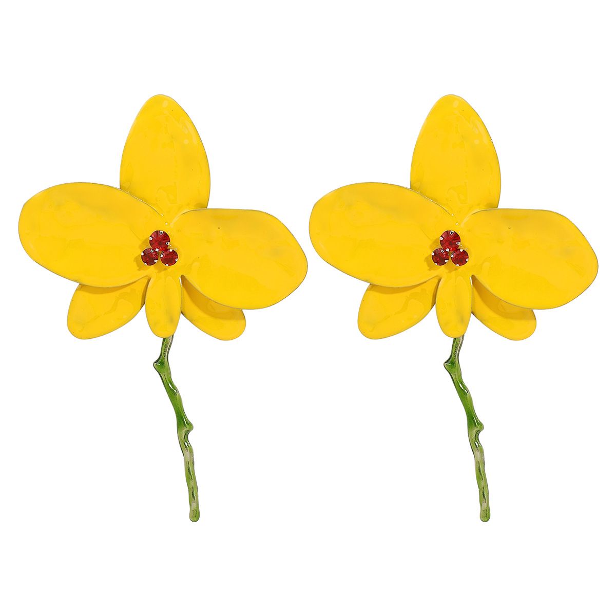 European and American fashion vacation style enamel petal earrings ZA exaggerated dripping oil metal large flower earrings for women