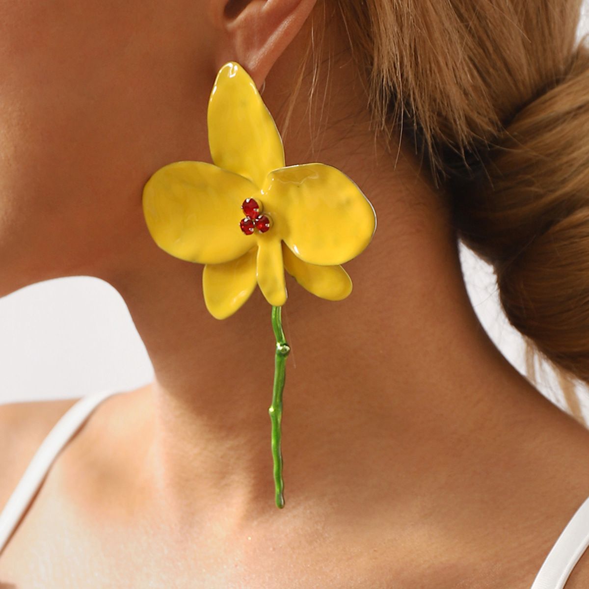 European and American fashion vacation style enamel petal earrings ZA exaggerated dripping oil metal large flower earrings for women