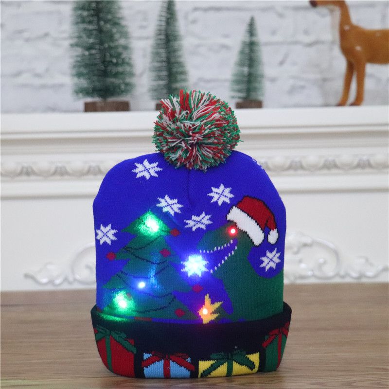 New Christmas decorations,adult and children's knitted Christmas hats,colorful luminous knitted hats,high-end elderly Christmas hats,flanged hats with balls  LED lights,suitable for various occasions