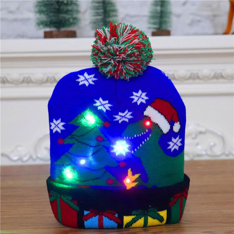 New Christmas decorations,adult and children's knitted Christmas hats,colorful luminous knitted hats,high-end elderly Christmas hats,flanged hats with balls  LED lights,suitable for various occasions