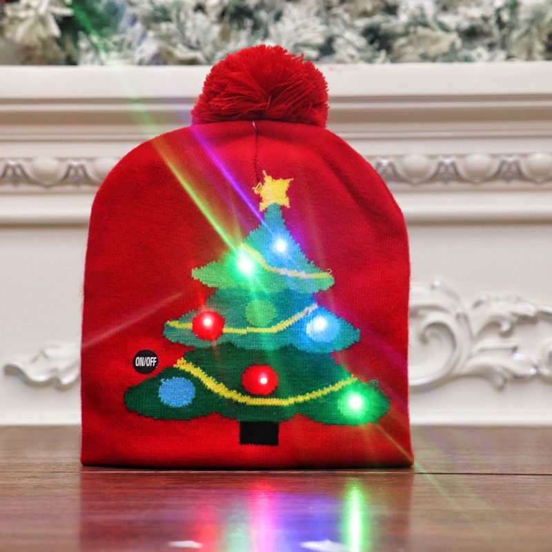 New Christmas decorations,adult and children's knitted Christmas hats,colorful luminous knitted hats,high-end elderly Christmas hats,flanged hats with balls  LED lights,suitable for various occasions