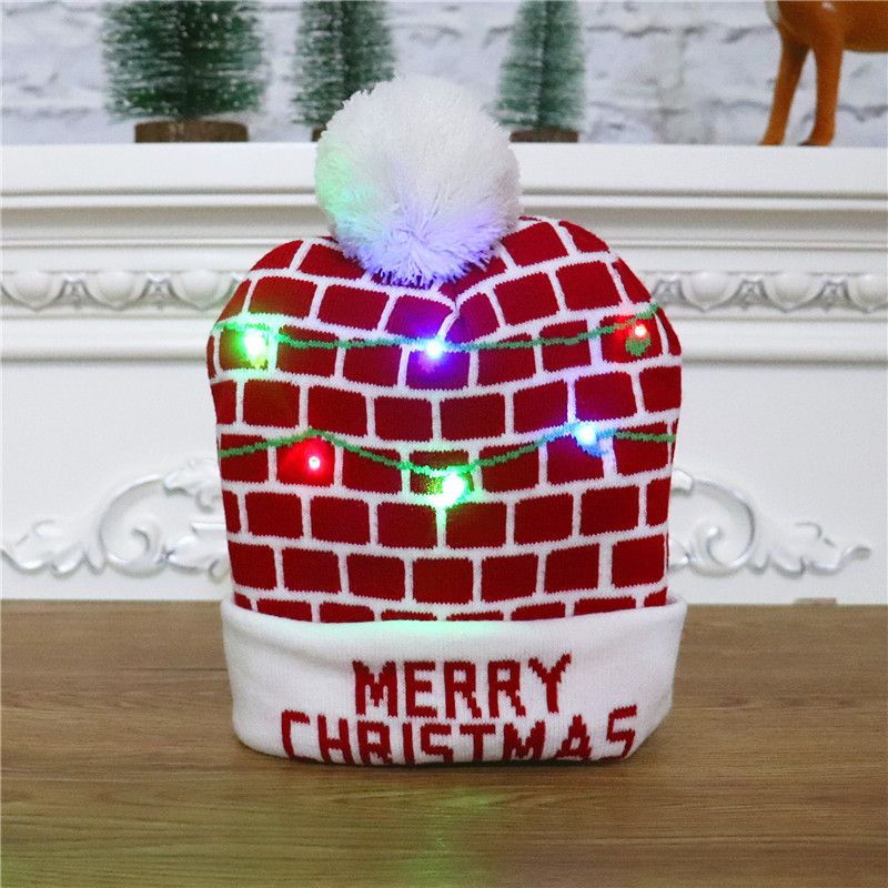 New Christmas decorations,adult and children's knitted Christmas hats,colorful luminous knitted hats,high-end elderly Christmas hats,flanged hats with balls  LED lights,suitable for various occasions