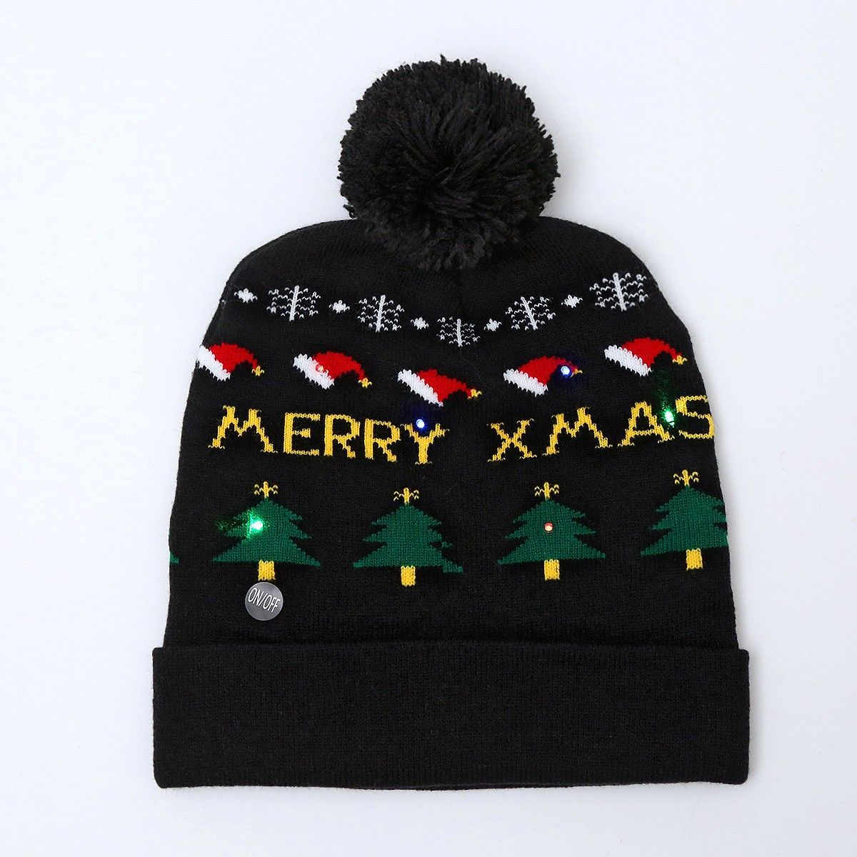 New Christmas decorations,adult and children's knitted Christmas hats,colorful luminous knitted hats,high-end elderly Christmas hats,flanged hats with balls  LED lights,suitable for various occasions
