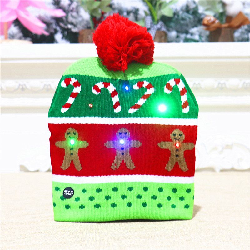 New Christmas decorations,adult and children's knitted Christmas hats,colorful luminous knitted hats,high-end elderly Christmas hats,flanged hats with balls  LED lights,suitable for various occasions