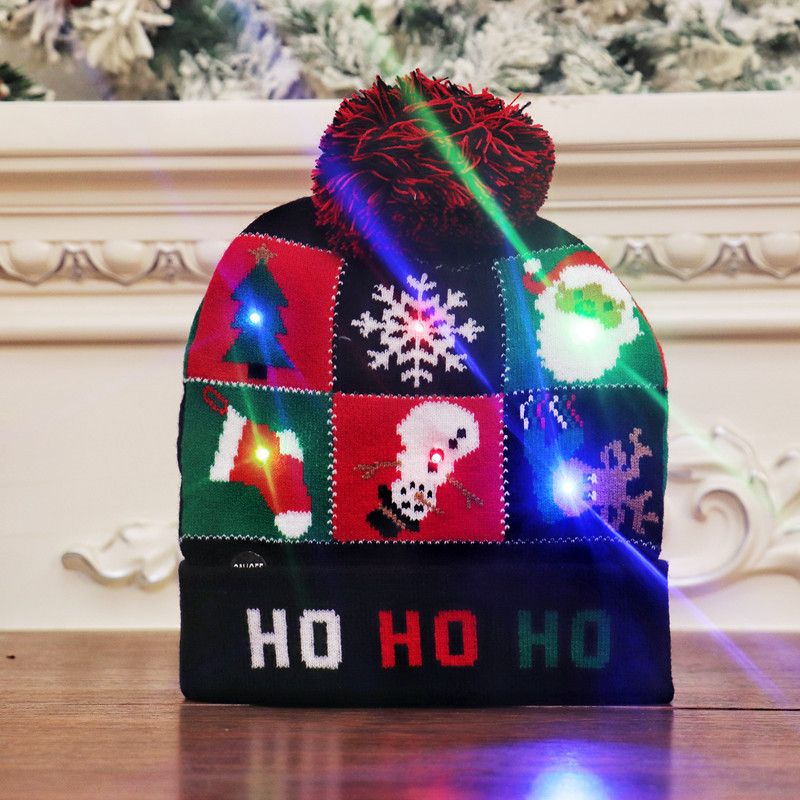New Christmas decorations,adult and children's knitted Christmas hats,colorful luminous knitted hats,high-end elderly Christmas hats,flanged hats with balls  LED lights,suitable for various occasions